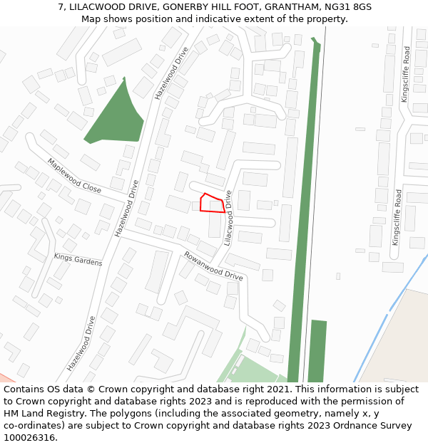 7, LILACWOOD DRIVE, GONERBY HILL FOOT, GRANTHAM, NG31 8GS: Location map and indicative extent of plot