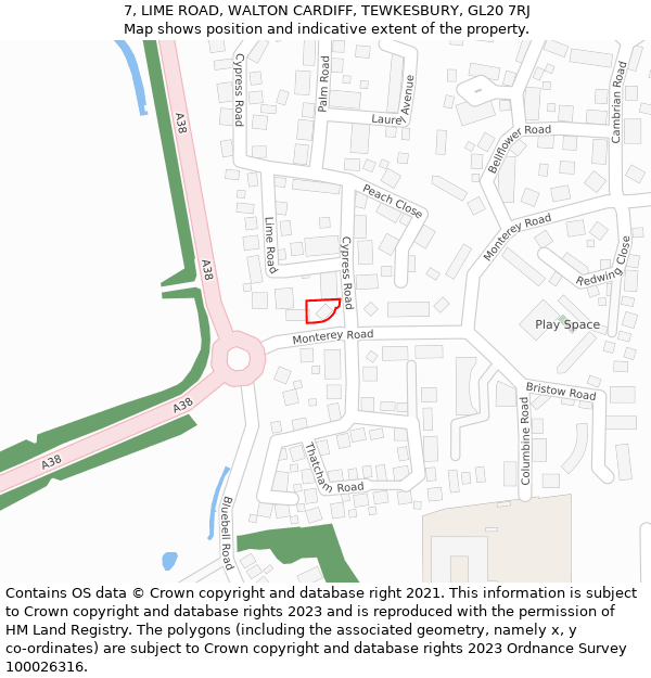 7, LIME ROAD, WALTON CARDIFF, TEWKESBURY, GL20 7RJ: Location map and indicative extent of plot