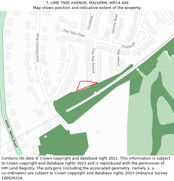 7, LIME TREE AVENUE, MALVERN, WR14 4XE: Location map and indicative extent of plot