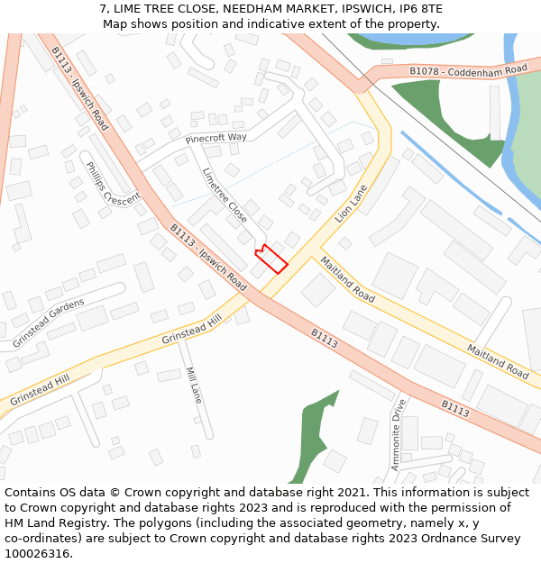 7, LIME TREE CLOSE, NEEDHAM MARKET, IPSWICH, IP6 8TE: Location map and indicative extent of plot