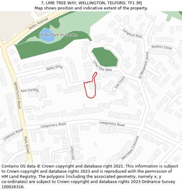 7, LIME TREE WAY, WELLINGTON, TELFORD, TF1 3PJ: Location map and indicative extent of plot