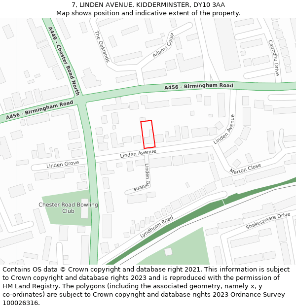 7, LINDEN AVENUE, KIDDERMINSTER, DY10 3AA: Location map and indicative extent of plot