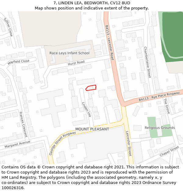 7, LINDEN LEA, BEDWORTH, CV12 8UD: Location map and indicative extent of plot