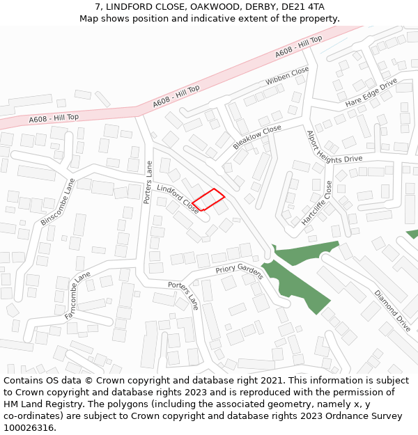 7, LINDFORD CLOSE, OAKWOOD, DERBY, DE21 4TA: Location map and indicative extent of plot