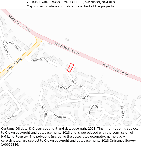 7, LINDISFARNE, WOOTTON BASSETT, SWINDON, SN4 8LQ: Location map and indicative extent of plot