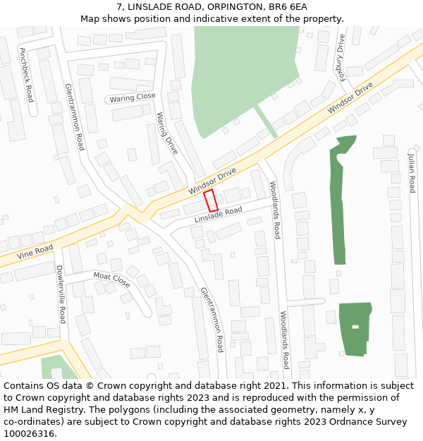 7, LINSLADE ROAD, ORPINGTON, BR6 6EA: Location map and indicative extent of plot