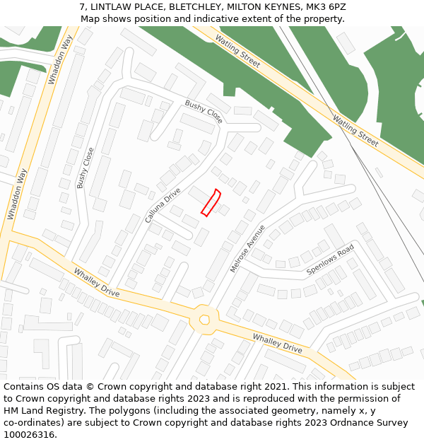 7, LINTLAW PLACE, BLETCHLEY, MILTON KEYNES, MK3 6PZ: Location map and indicative extent of plot