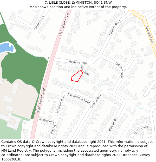 7, LISLE CLOSE, LYMINGTON, SO41 3NW: Location map and indicative extent of plot