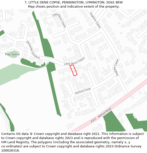 7, LITTLE DENE COPSE, PENNINGTON, LYMINGTON, SO41 8EW: Location map and indicative extent of plot