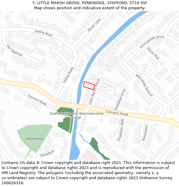 7, LITTLE MARSH GROVE, PENKRIDGE, STAFFORD, ST19 5SF: Location map and indicative extent of plot