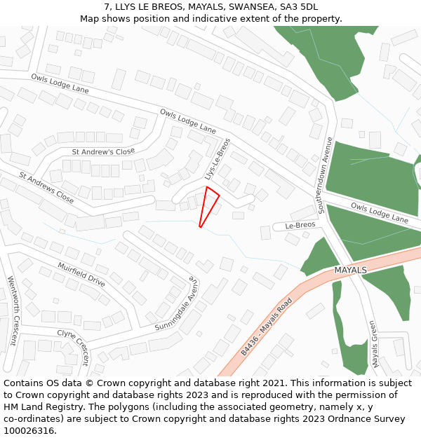 7, LLYS LE BREOS, MAYALS, SWANSEA, SA3 5DL: Location map and indicative extent of plot