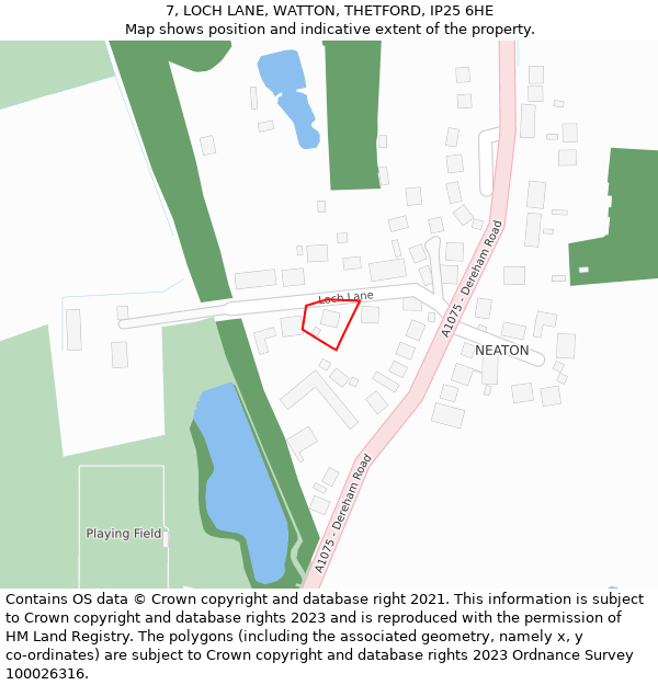 7, LOCH LANE, WATTON, THETFORD, IP25 6HE: Location map and indicative extent of plot