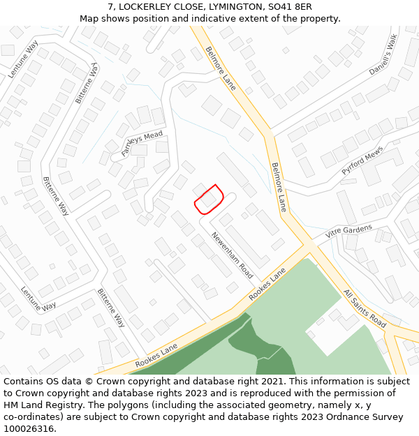 7, LOCKERLEY CLOSE, LYMINGTON, SO41 8ER: Location map and indicative extent of plot