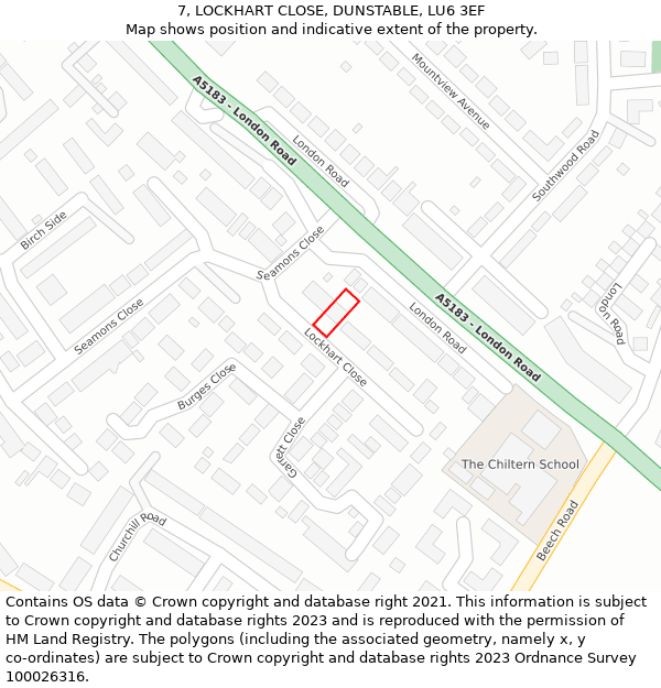 7, LOCKHART CLOSE, DUNSTABLE, LU6 3EF: Location map and indicative extent of plot