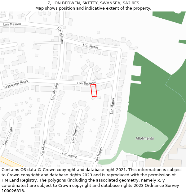 7, LON BEDWEN, SKETTY, SWANSEA, SA2 9ES: Location map and indicative extent of plot