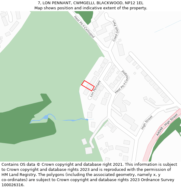 7, LON PENNANT, CWMGELLI, BLACKWOOD, NP12 1EL: Location map and indicative extent of plot