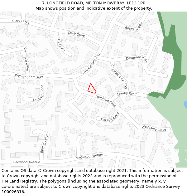 7, LONGFIELD ROAD, MELTON MOWBRAY, LE13 1PP: Location map and indicative extent of plot