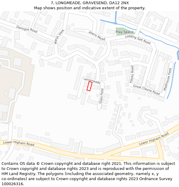 7, LONGMEADE, GRAVESEND, DA12 2NX: Location map and indicative extent of plot