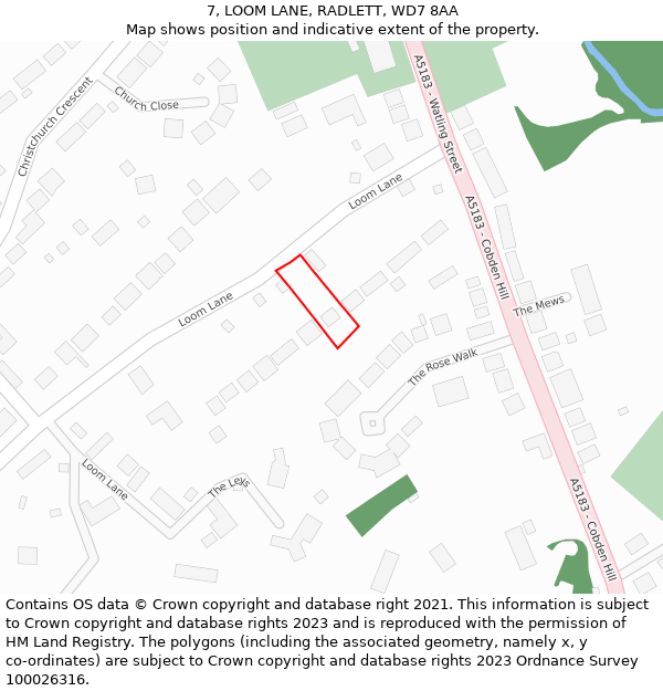 7, LOOM LANE, RADLETT, WD7 8AA: Location map and indicative extent of plot