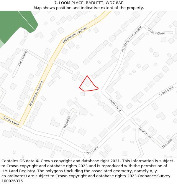 7, LOOM PLACE, RADLETT, WD7 8AF: Location map and indicative extent of plot