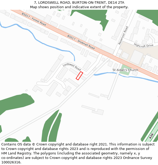 7, LORDSWELL ROAD, BURTON-ON-TRENT, DE14 2TA: Location map and indicative extent of plot