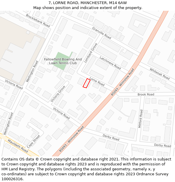 7, LORNE ROAD, MANCHESTER, M14 6AW: Location map and indicative extent of plot
