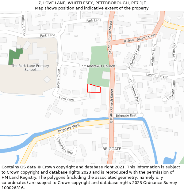 7, LOVE LANE, WHITTLESEY, PETERBOROUGH, PE7 1JE: Location map and indicative extent of plot