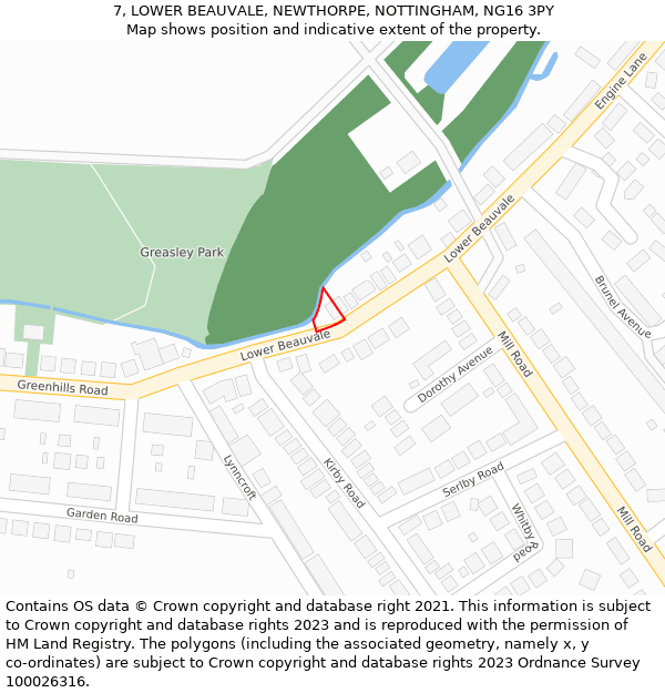 7, LOWER BEAUVALE, NEWTHORPE, NOTTINGHAM, NG16 3PY: Location map and indicative extent of plot