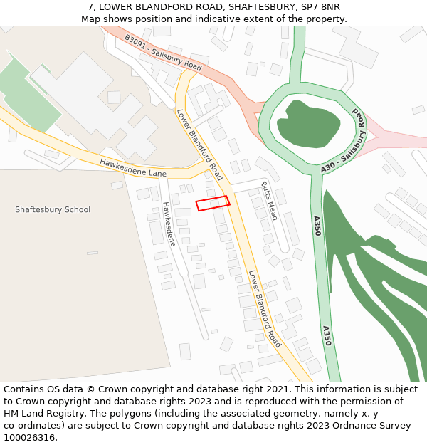 7, LOWER BLANDFORD ROAD, SHAFTESBURY, SP7 8NR: Location map and indicative extent of plot