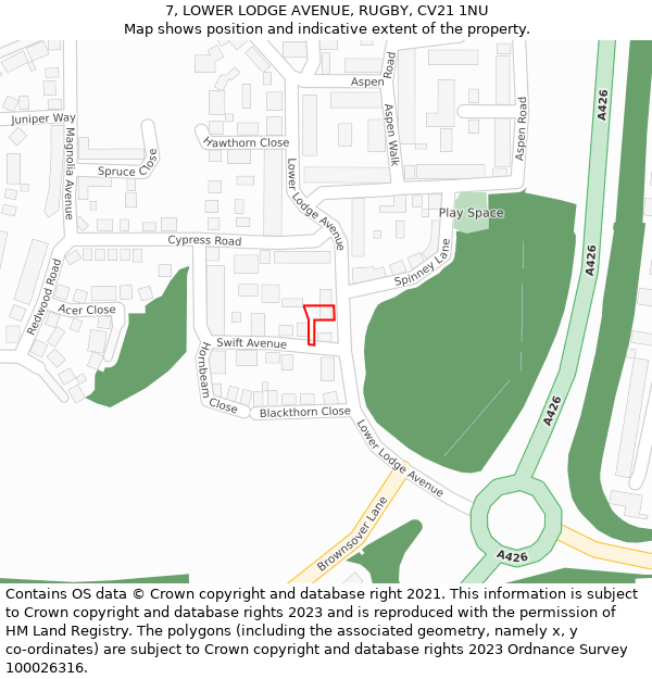 7, LOWER LODGE AVENUE, RUGBY, CV21 1NU: Location map and indicative extent of plot