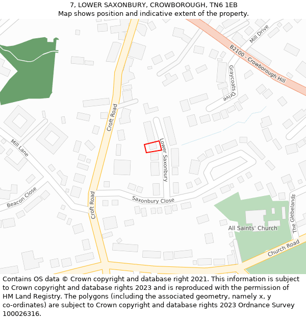 7, LOWER SAXONBURY, CROWBOROUGH, TN6 1EB: Location map and indicative extent of plot