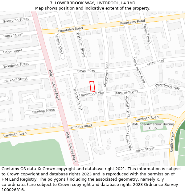 7, LOWERBROOK WAY, LIVERPOOL, L4 1AD: Location map and indicative extent of plot