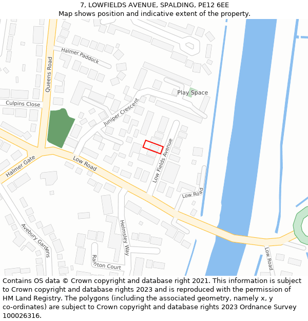 7, LOWFIELDS AVENUE, SPALDING, PE12 6EE: Location map and indicative extent of plot