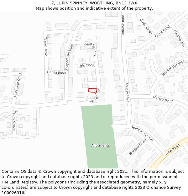 7, LUPIN SPINNEY, WORTHING, BN13 3WX: Location map and indicative extent of plot