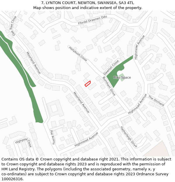 7, LYNTON COURT, NEWTON, SWANSEA, SA3 4TL: Location map and indicative extent of plot