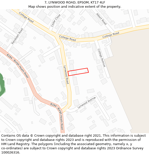 7, LYNWOOD ROAD, EPSOM, KT17 4LF: Location map and indicative extent of plot