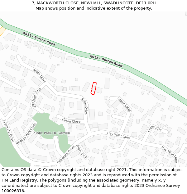 7, MACKWORTH CLOSE, NEWHALL, SWADLINCOTE, DE11 0PH: Location map and indicative extent of plot