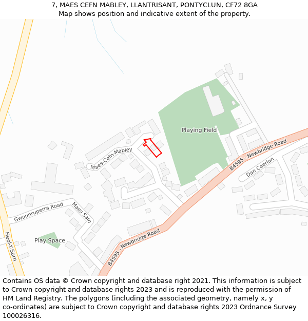 7, MAES CEFN MABLEY, LLANTRISANT, PONTYCLUN, CF72 8GA: Location map and indicative extent of plot