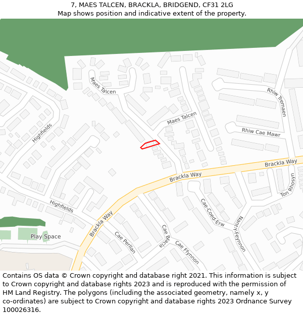 7, MAES TALCEN, BRACKLA, BRIDGEND, CF31 2LG: Location map and indicative extent of plot