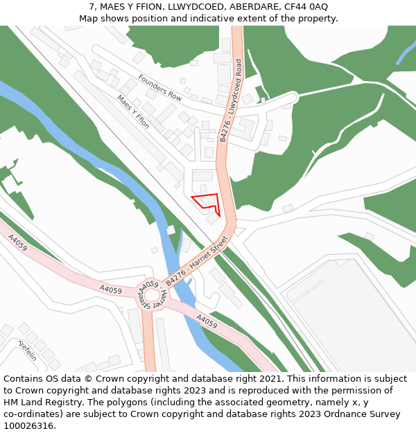 7, MAES Y FFION, LLWYDCOED, ABERDARE, CF44 0AQ: Location map and indicative extent of plot