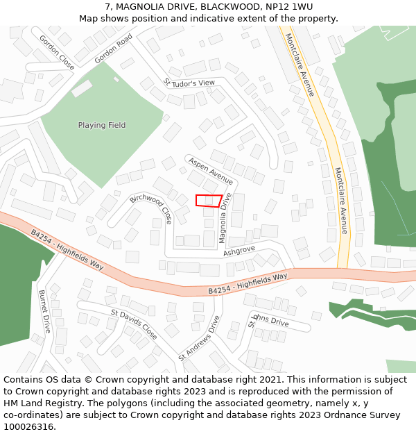 7, MAGNOLIA DRIVE, BLACKWOOD, NP12 1WU: Location map and indicative extent of plot