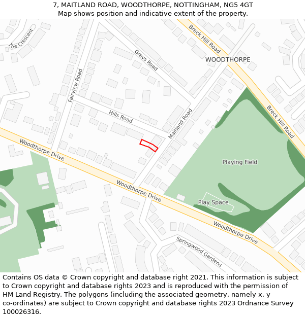 7, MAITLAND ROAD, WOODTHORPE, NOTTINGHAM, NG5 4GT: Location map and indicative extent of plot