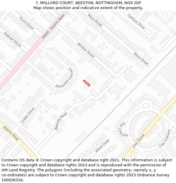 7, MALLARD COURT, BEESTON, NOTTINGHAM, NG9 2DF: Location map and indicative extent of plot