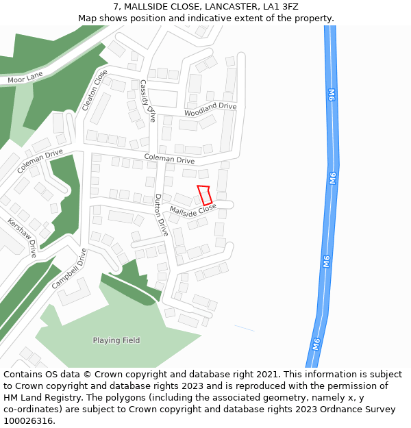 7, MALLSIDE CLOSE, LANCASTER, LA1 3FZ: Location map and indicative extent of plot