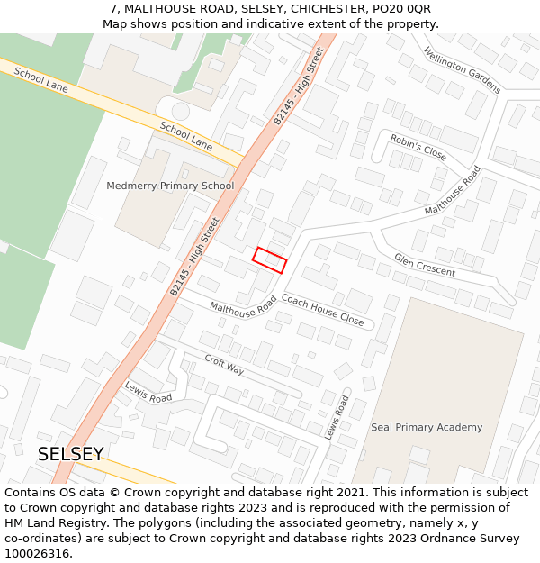 7, MALTHOUSE ROAD, SELSEY, CHICHESTER, PO20 0QR: Location map and indicative extent of plot