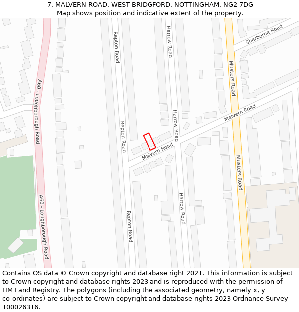 7, MALVERN ROAD, WEST BRIDGFORD, NOTTINGHAM, NG2 7DG: Location map and indicative extent of plot