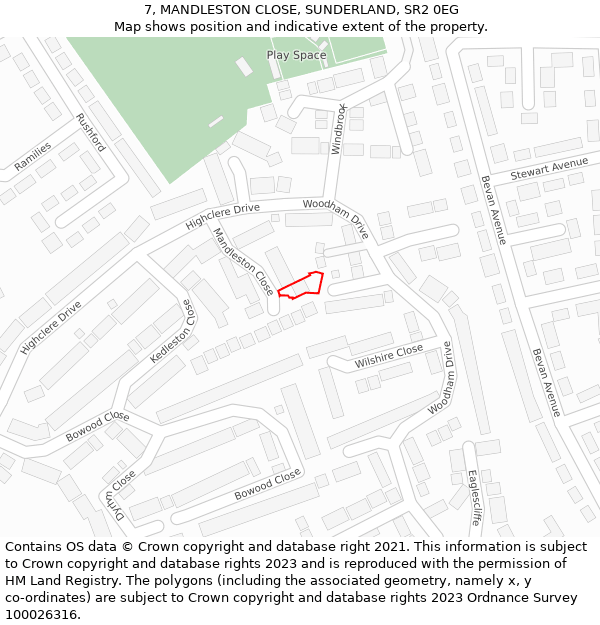 7, MANDLESTON CLOSE, SUNDERLAND, SR2 0EG: Location map and indicative extent of plot