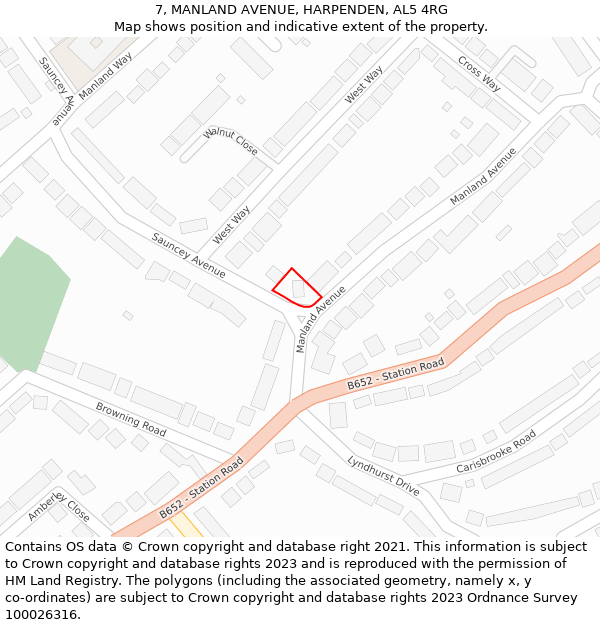 7, MANLAND AVENUE, HARPENDEN, AL5 4RG: Location map and indicative extent of plot