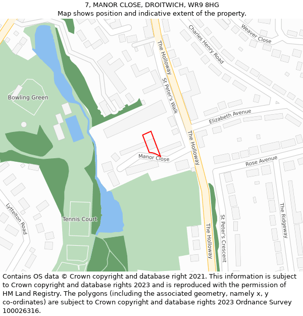 7, MANOR CLOSE, DROITWICH, WR9 8HG: Location map and indicative extent of plot