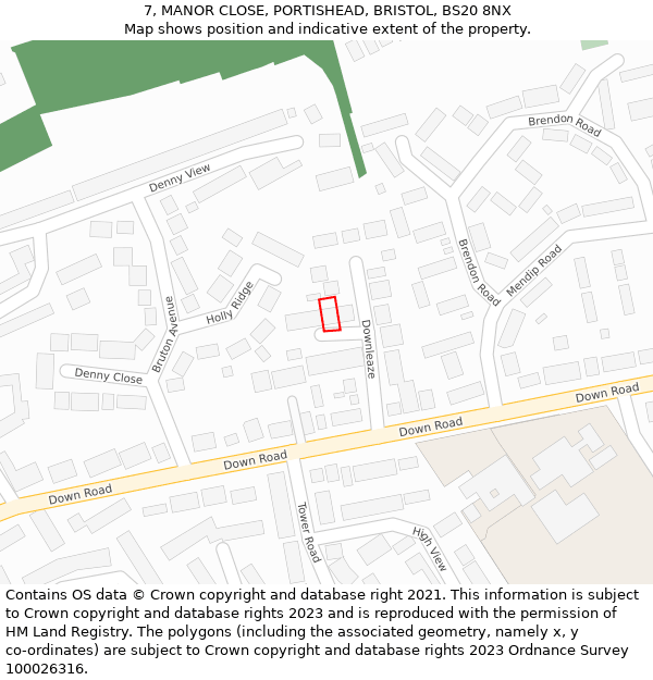 7, MANOR CLOSE, PORTISHEAD, BRISTOL, BS20 8NX: Location map and indicative extent of plot